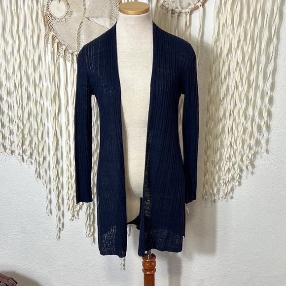 Eileen Fisher Petite Navy Linen Open Front Cardigan Size XS/P - Picture 1 of 6